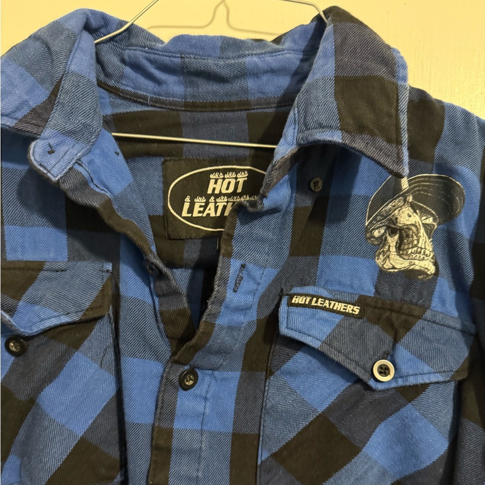 Hot Leathers Mens XXL Blue Flannel Heavyweight Shirt Buffalo Plaid Skull - Picture 2 of 4